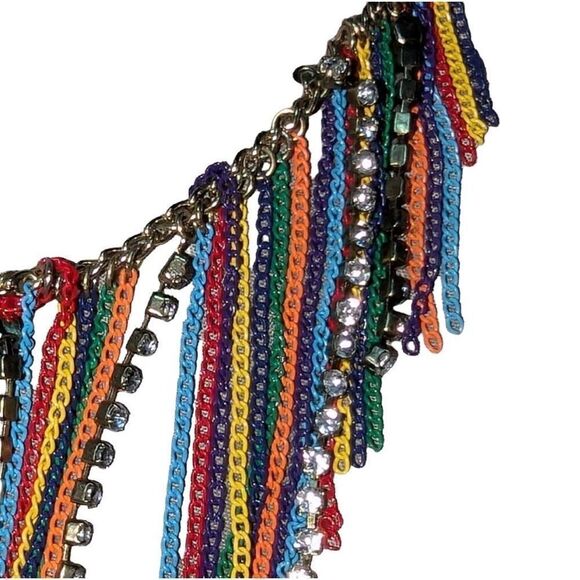 Vintage Multi Colored Chain Fringe and CZ Boho Necklace… Rare! - Picture 6 of 11